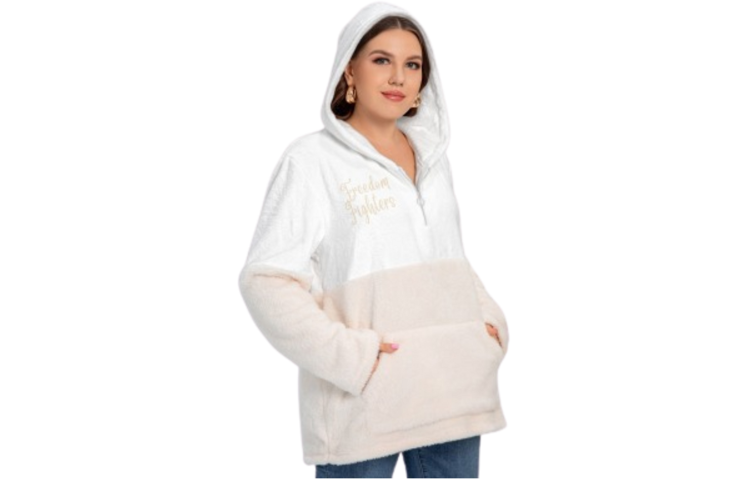 Women's Borg Fleece Hoodie With Half Zip (Plus Size)  (Faster Delivery Time)