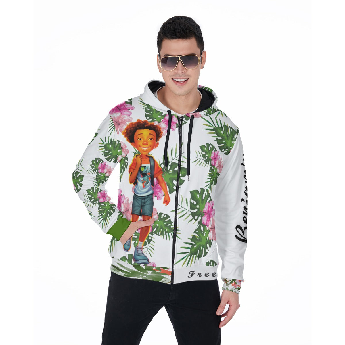 Benjamin “Growth Mindset” Full-Zip Floral Hoodie – Mistakes Fuel Greatness!