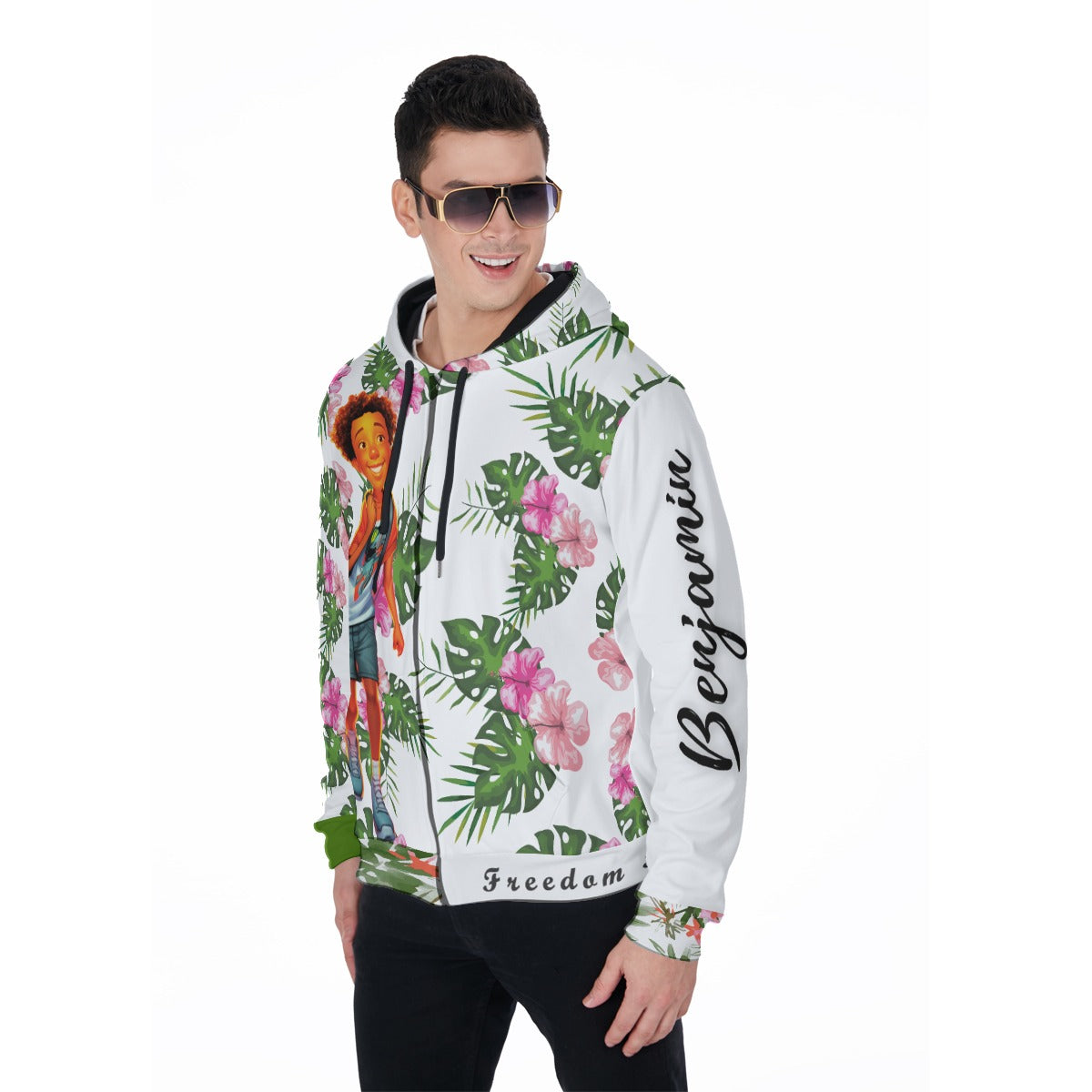 Benjamin “Growth Mindset” Full-Zip Floral Hoodie – Mistakes Fuel Greatness!