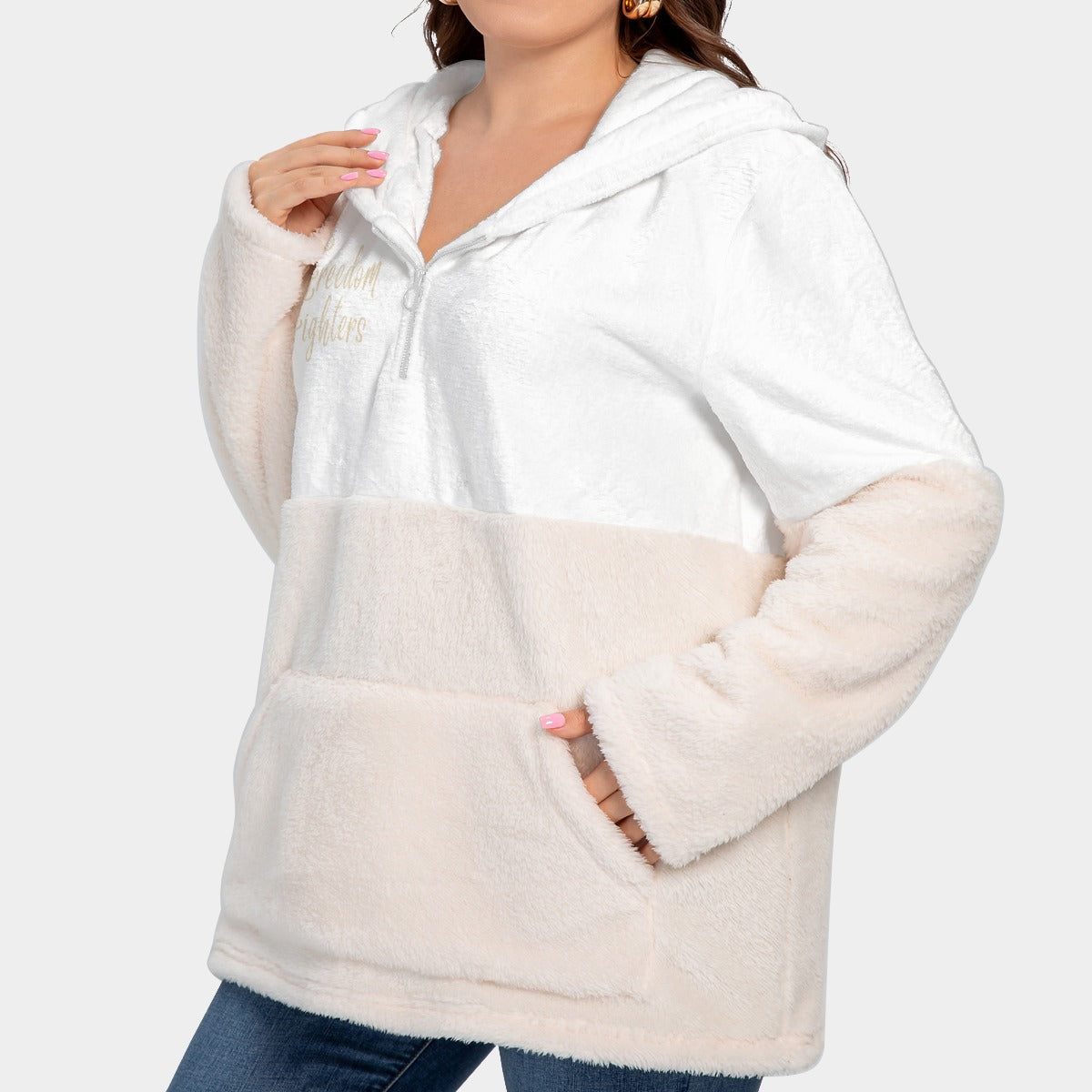 Women's Borg Fleece Hoodie With Half Zip (Plus Size)  (Faster Delivery Time)