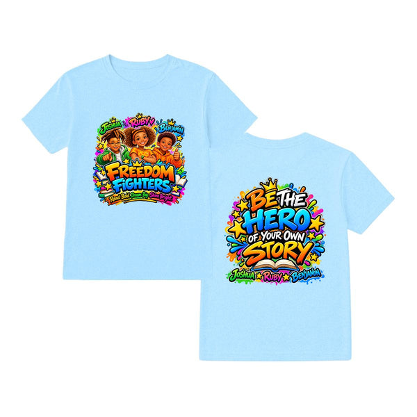 Freedom Fighters “Be the Hero” Kids Graphic T-Shirt |Gildan 5000 Double DTG