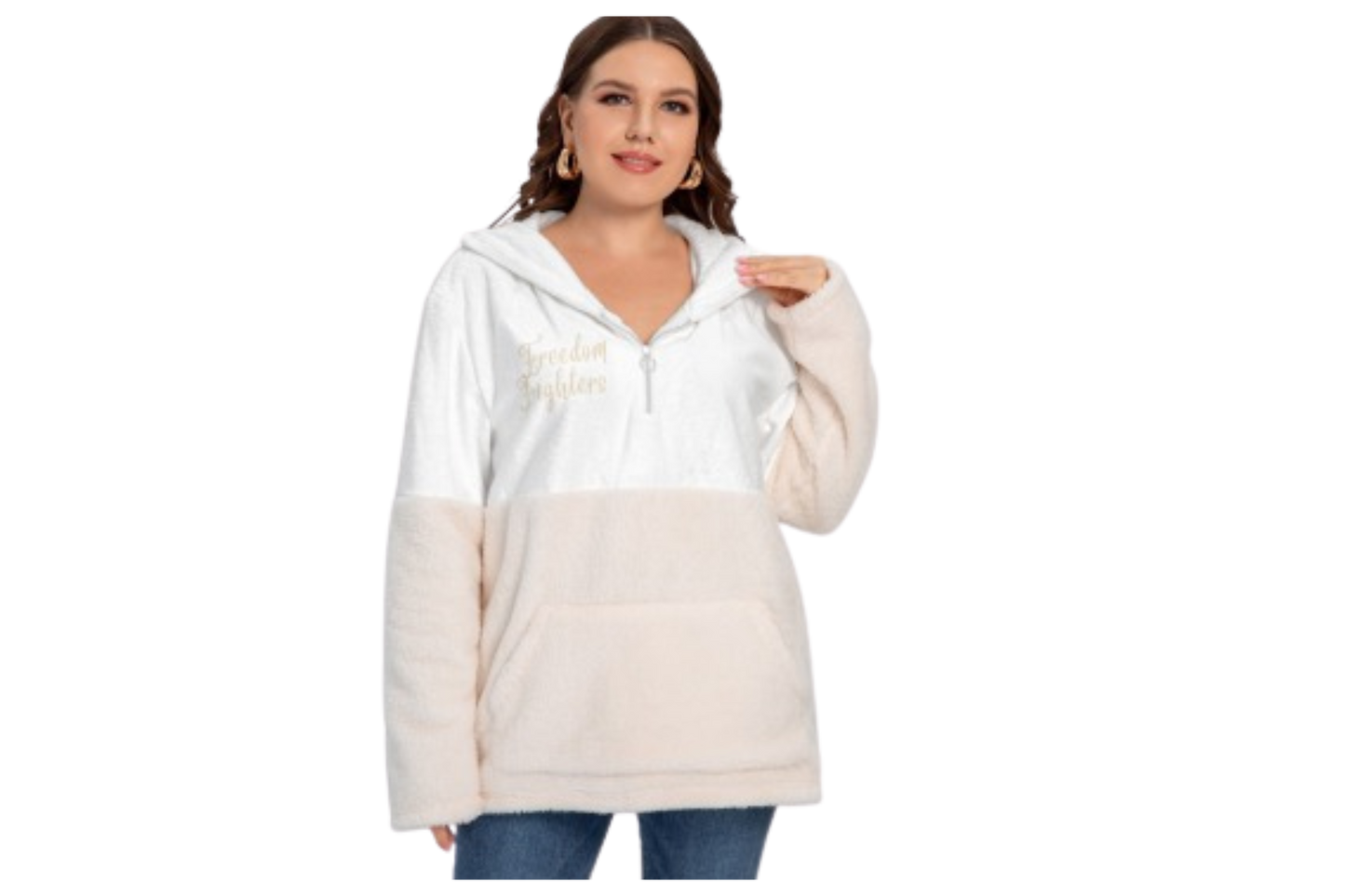 Women's Borg Fleece Hoodie With Half Zip (Plus Size)  (Faster Delivery Time)