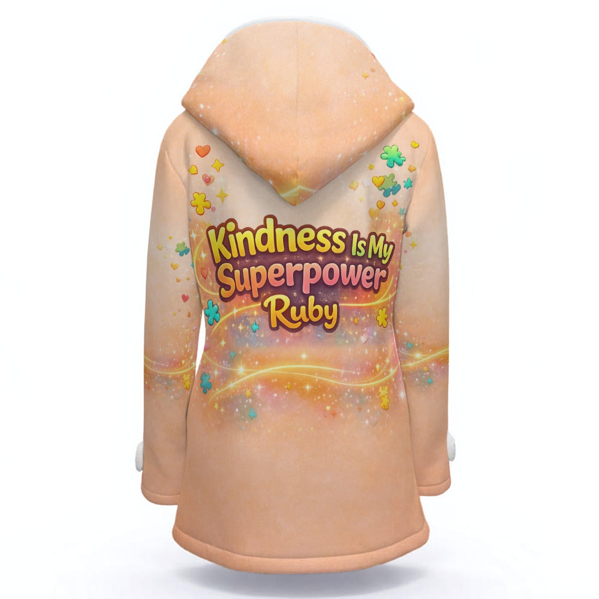 Kindness Is My Superpower Ruby™ Women’s Winter Coat – Fleece-Lined Hooded Double-Breasted All-Over