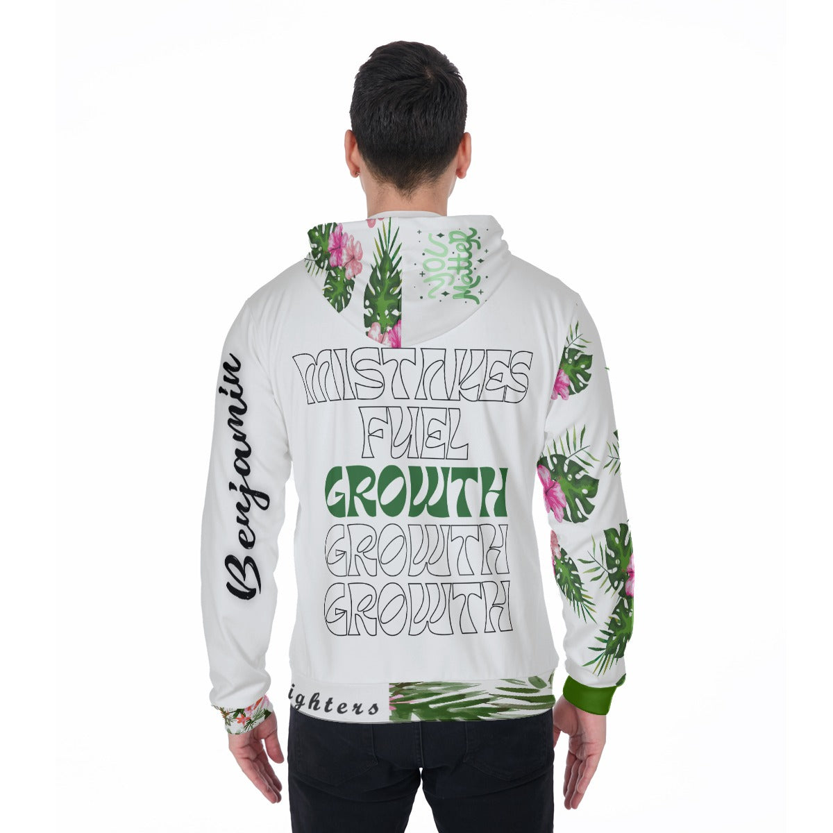 Benjamin “Growth Mindset” Full-Zip Floral Hoodie – Mistakes Fuel Greatness!